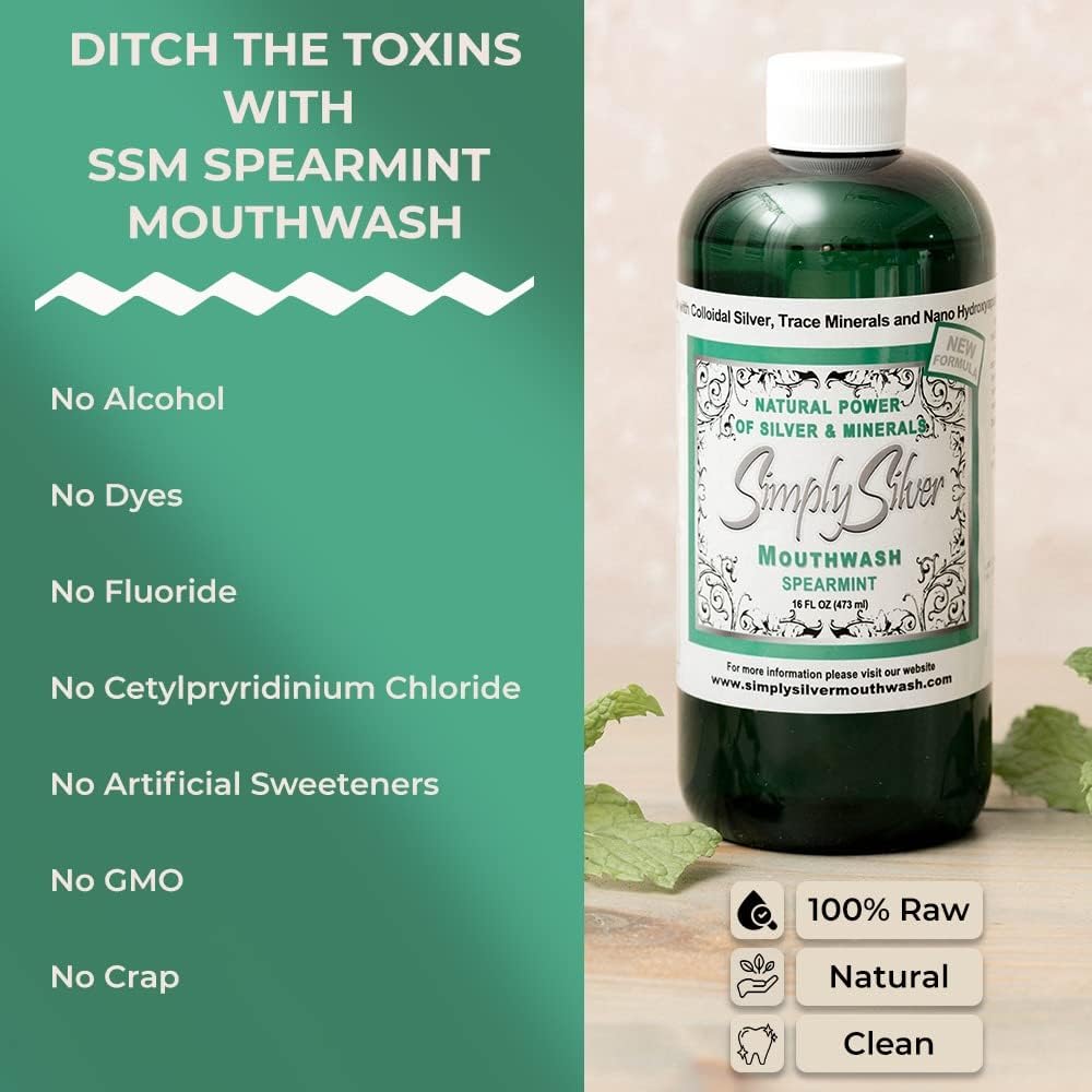 Simply Silver Mouthwash Sabor a menta verde - Fórmula de nano hidro...