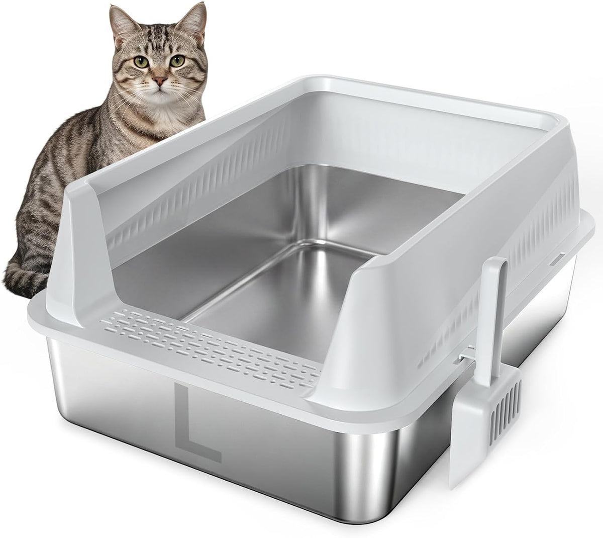 AIPERRO Caja de arena de acero inoxidable con tapa, bandeja de metal de