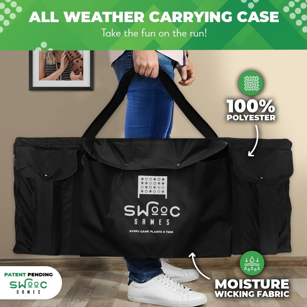 Swooc Juegos - Premium XL Giant 4 in A Row (4 pies x 3 pies) para todo tipo de clima con funda de transporte y diseño 60% más silencioso - Juego gigante para conectar al aire libre - Juegos al aire