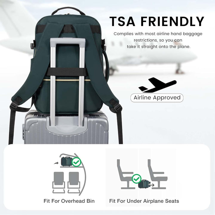 LOVEVOOK Mochila de viaje para llevar en cabina, Verde-negro