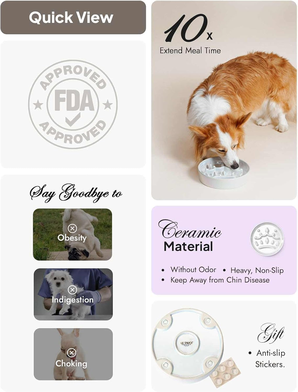LE TAUCI Cuencos para perros de cerámica de alimentación lenta, cuenco de alimentación lenta de 1.5 tazas para razas pequeñas y medianas, cuenco de comida para perros de rompecabezas para comer rápido