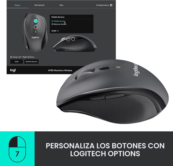 Ratón inalámbrico Logitech M705 Marathon, ratón inalámbrico para ju...