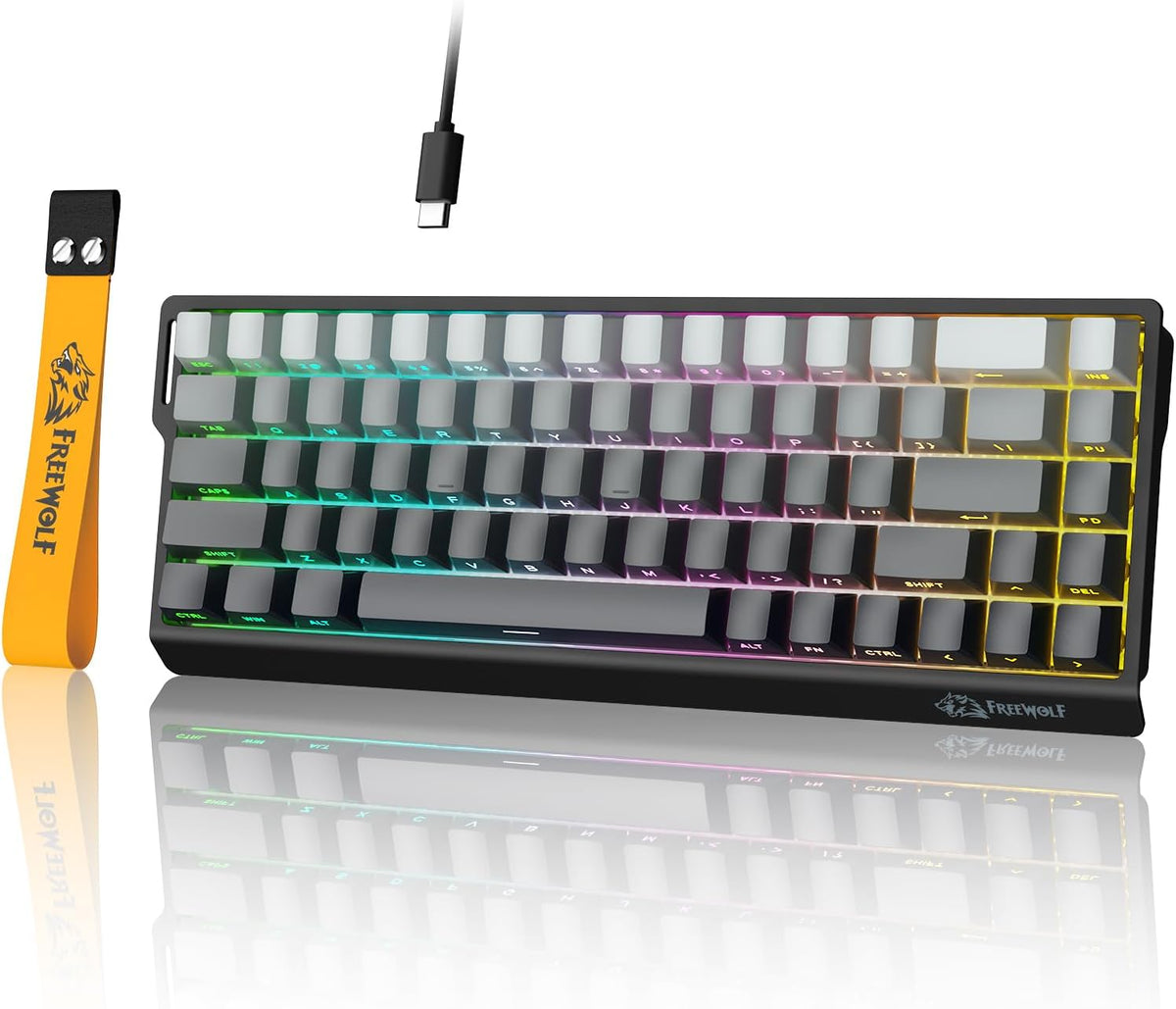 FREEWOLF S68 - Teclado para juegos con cable, teclado PBT de 68 teclas RGB