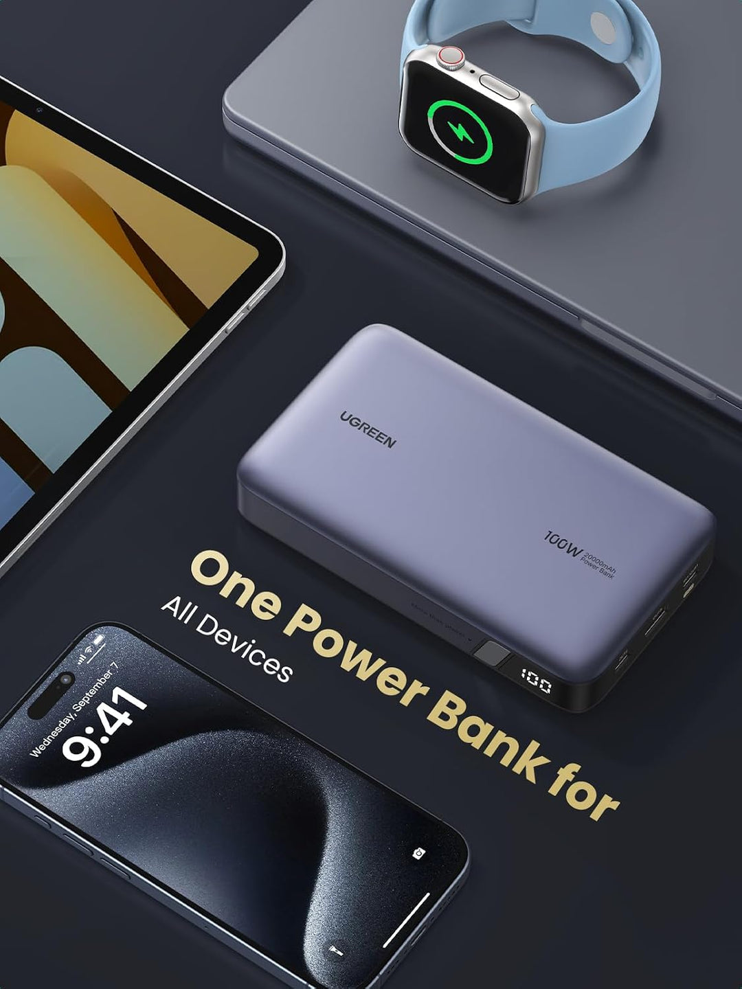 UGREEN Paquete de banco de energía de 100W 20000mAh con cargador US...