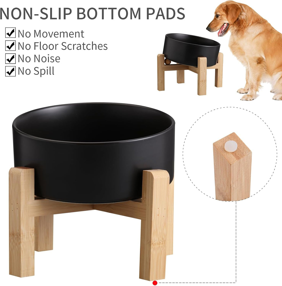 Tazón de cerámica para perros elevado/elevado de 15° inclinado antideslizante para razas pequeñas/medianas, plato inclinado de cara grande, plato de alimentación de agua para mascotas con