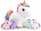 Animal de peluche de unicornio con bebés, conjunto familiar de felpa suave para mamá, lindo juguete de caballo arcoíris, peluche de animales de fantasía, regalo para niños, niñas, niños y