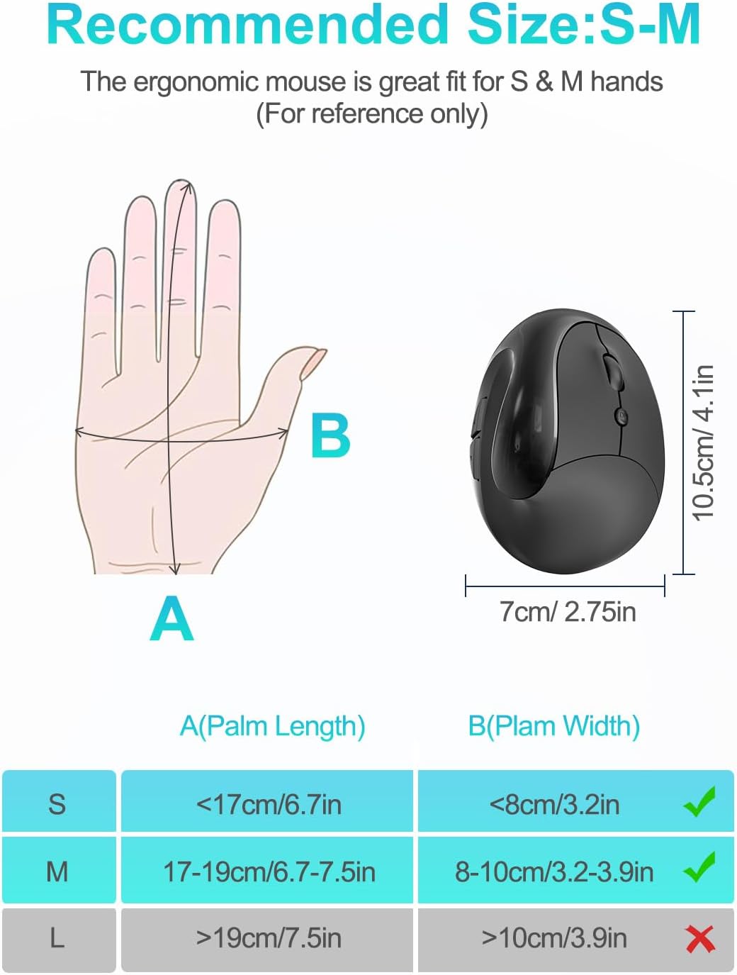 Lekvey Ratón ergonómico, mouse inalámbrico vertical para manos pequ...