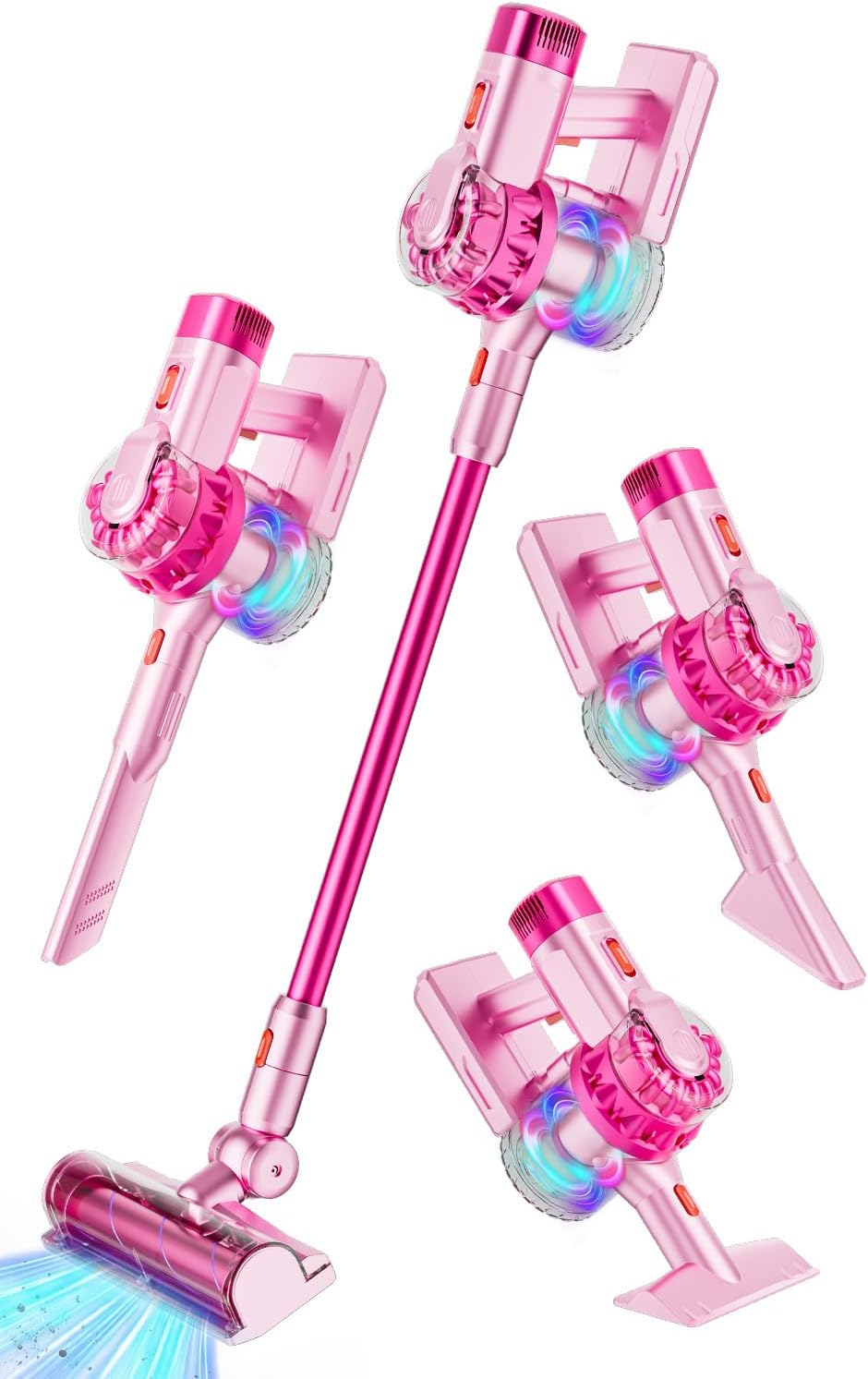 Set de 4 en 1 para niños: aspiradora de juguete para juego de simulación (Color Metálico Rosa)