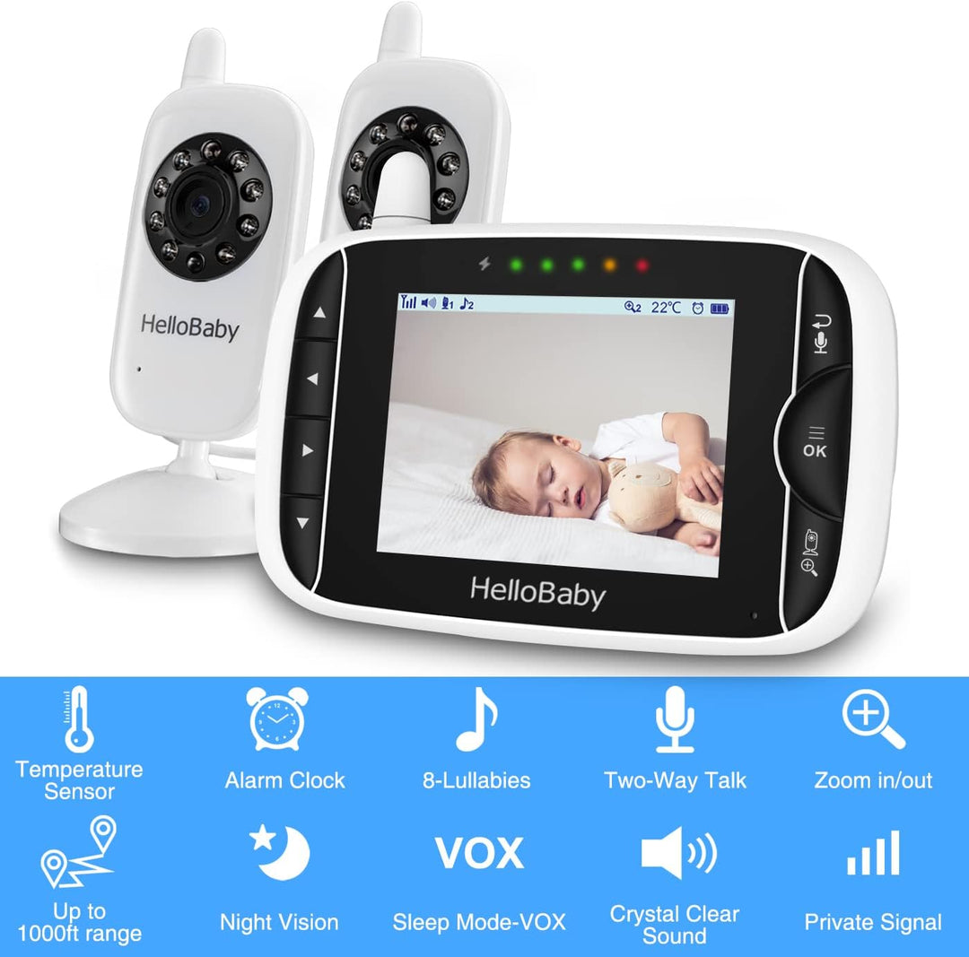 HelloBaby Monitor de bebé con 2 cámaras, monitor de bebé sin WiFi,...