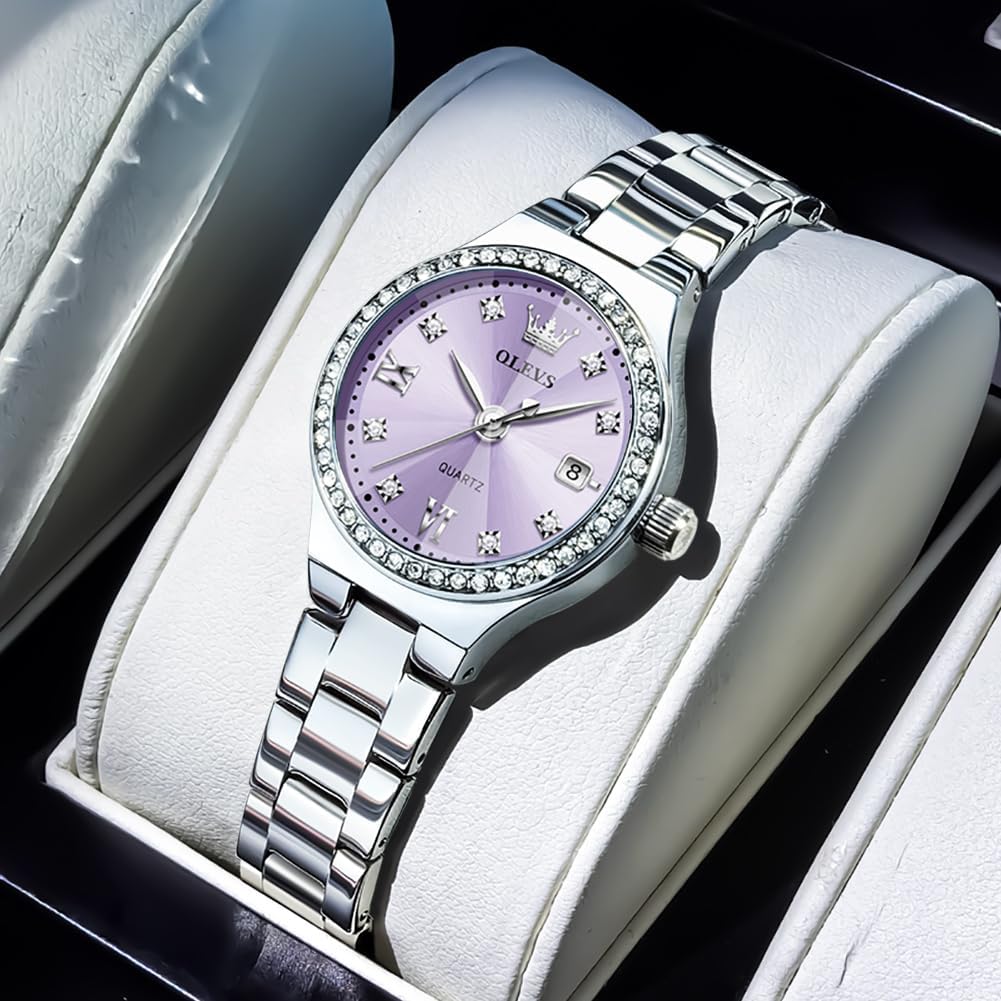 Reloj OLEVS para Mujer, Reloj de Plata para Mujer, Reloj de Vestir con Diamantes, Relojes para Mujeres con Pequeña Correa, Reloj de Lujo de Acero Inoxidable Resistente al Agua, Reloj Analógico de