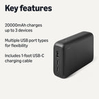 Amazon Basics Cargador portátil de alta capacidad con salida de 3 p...