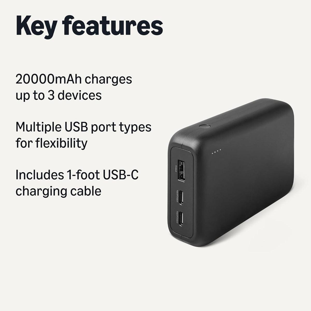 Amazon Basics Cargador portátil de alta capacidad con salida de 3 p...