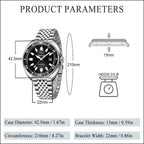 Relojes automáticos BENYAR para hombre, reloj mecánico analógico de acero inoxidable, impermeable hasta 50M, calendario, luminoso, relojes de pulsera de negocios para hombres
