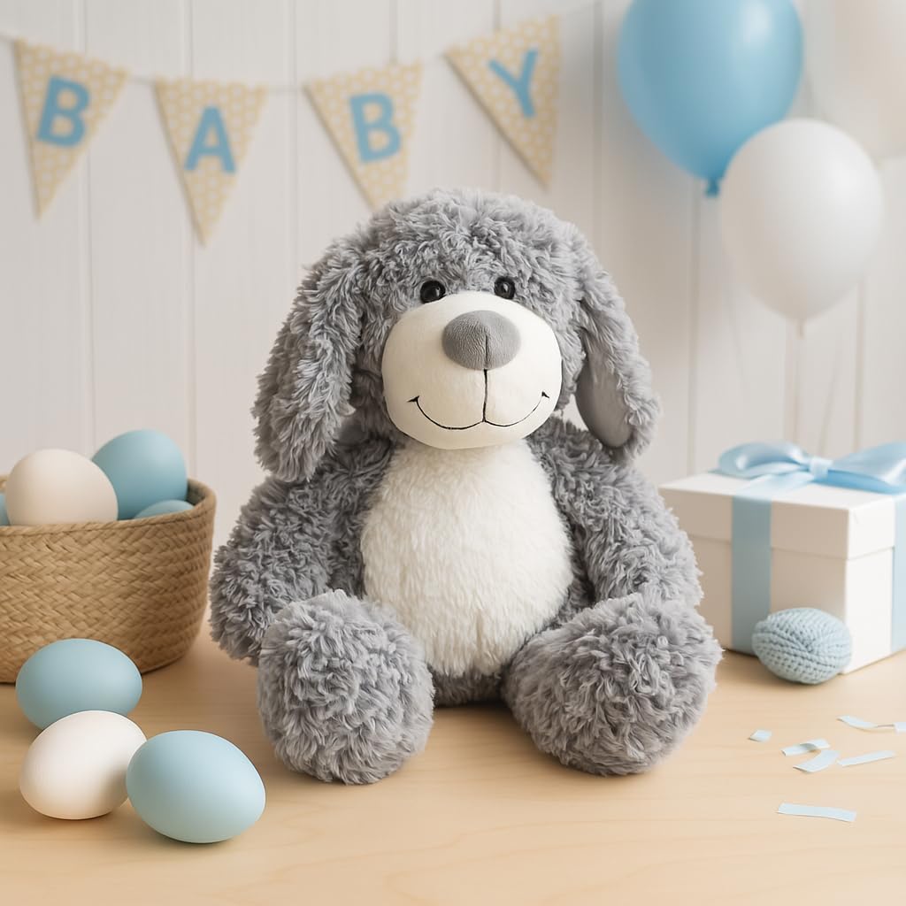 WEIGEDU Peluche de Cachorro Perro Gris Sonriente