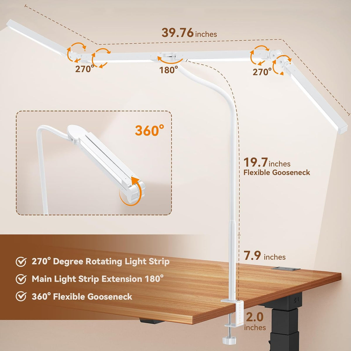 Lámpara Lámpara de escritorio LED con abrazadera: lámpara de escritorio de arquitecto para oficina en casa, cuidado de los ojos, monitor de computadora de doble cabeza, luz de escritorio de trabajo con control remoto, lámpara de mesa de escritorio