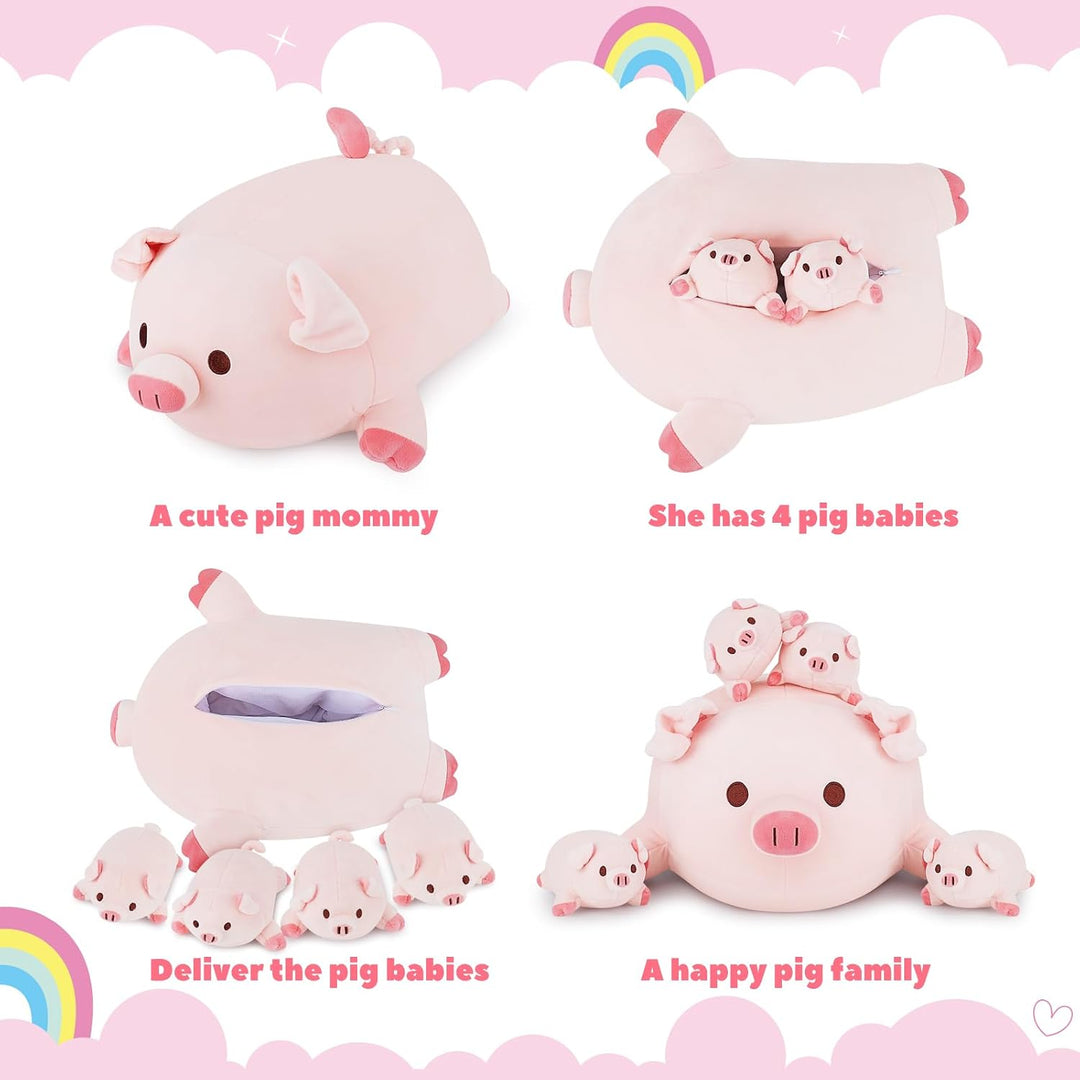 Achwishap 5 Piezas Familia de Cerdos, Cerdo de Peluche Mamá con 4 B...