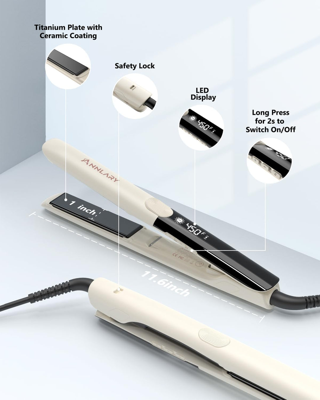 Annlary - Plancha de pelo de 1 pulgada y rizador de pelo de titanio...