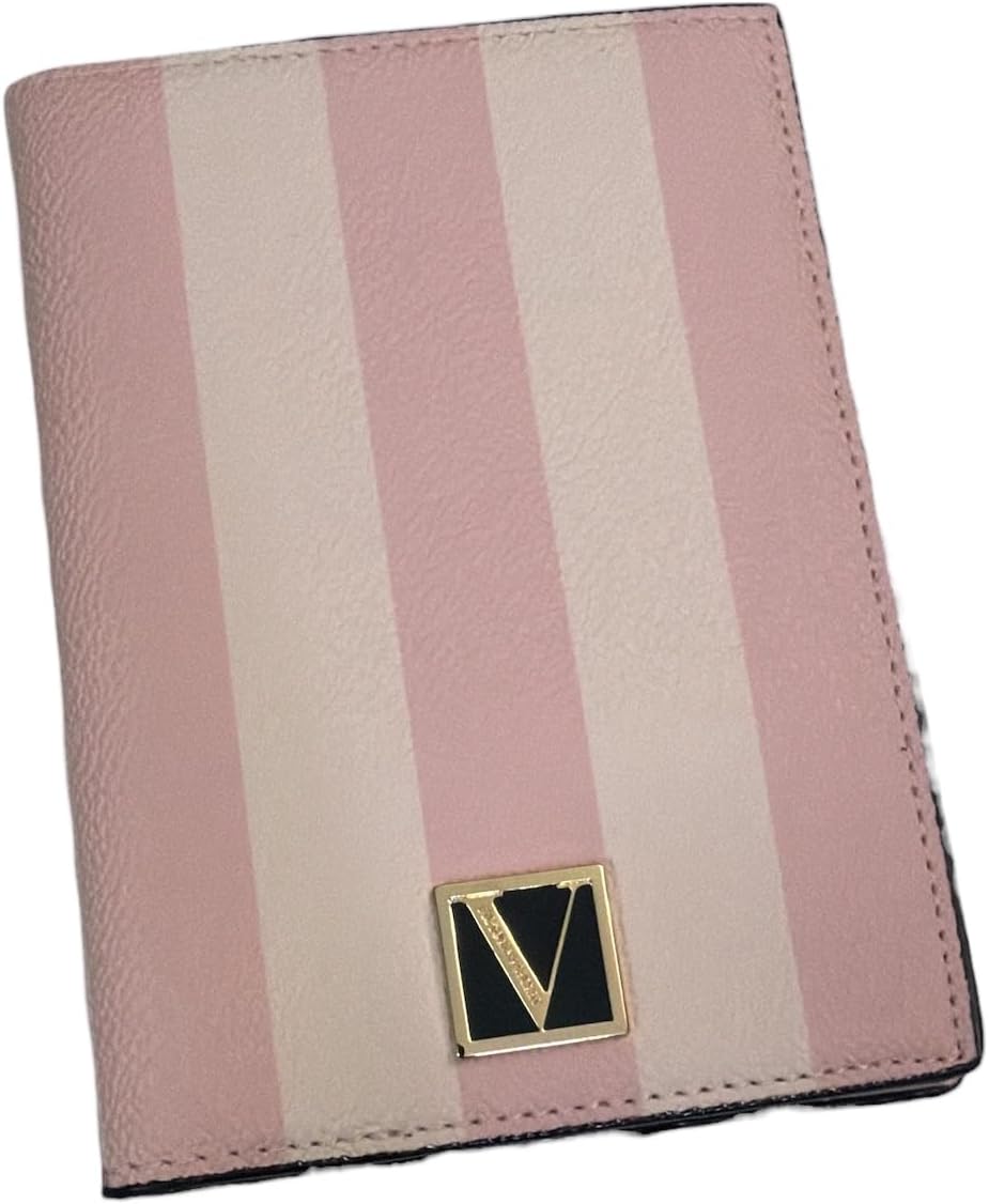 Victoria's Secret Cartera para pasaporte de piel sintética a rayas rosas