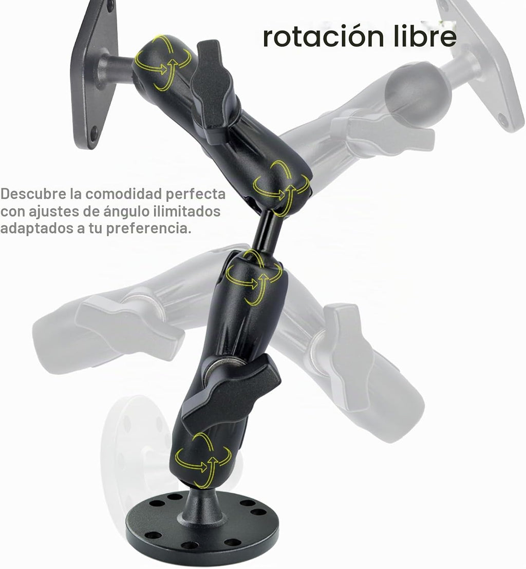 Soporte de bola de aluminio de 1 pulgada, extensión de brazos de doble enchufe con diamante AMPS y base redonda, para montaje en automóvil, barco y tablero, compatible con GPS RAM B tamaño GPS