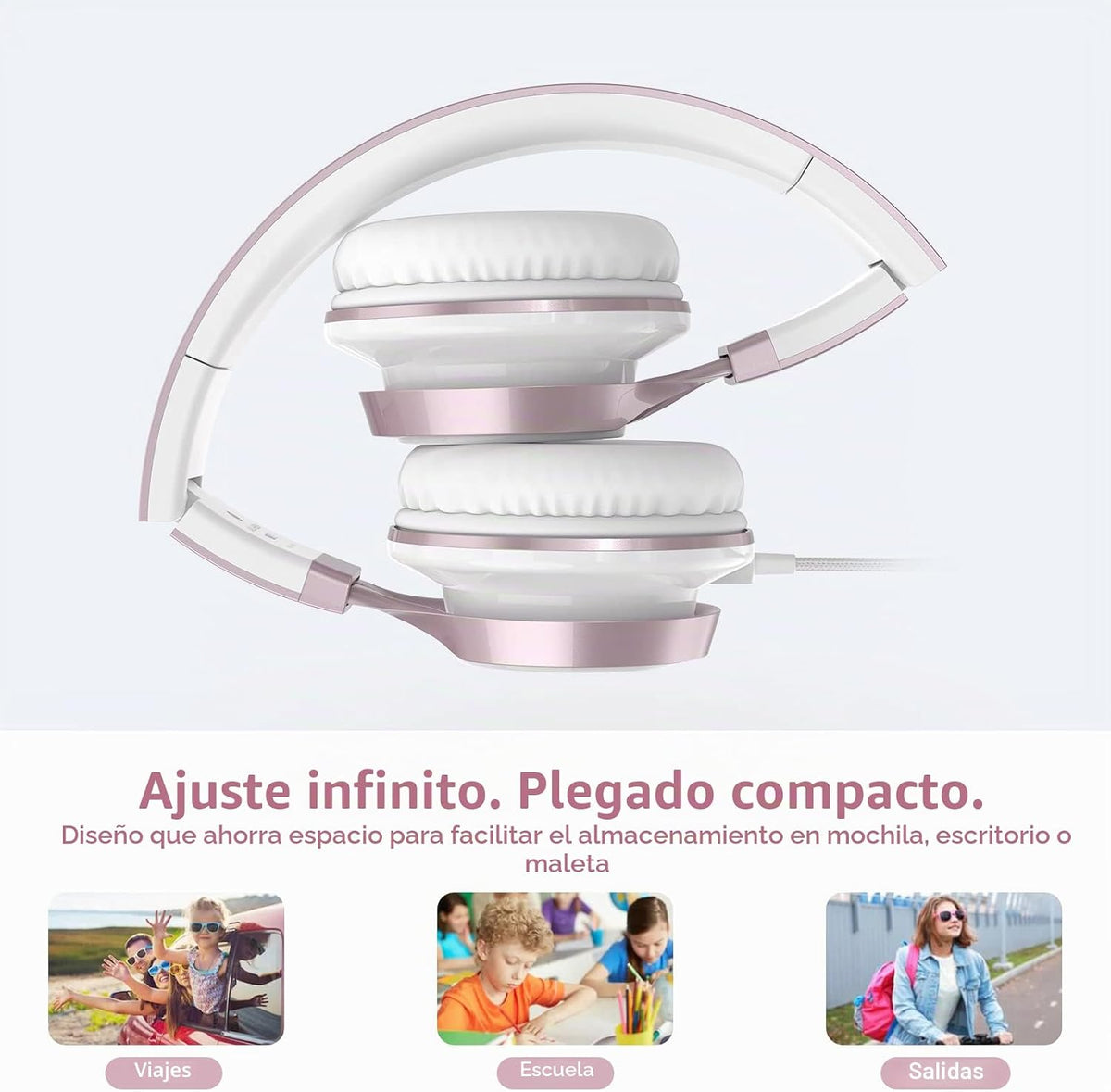 AIlIHEN Audífonos para Niños para Escuela con Micrófono Cableado, con conector 3.5 mm, Rosa Oro