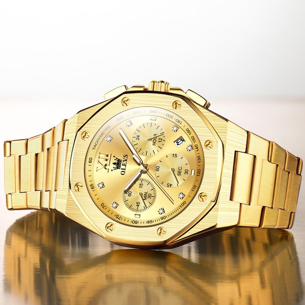 OLEVS Reloj para hombre Big Face Acero inoxidable Impermeable Luminoso Diamante