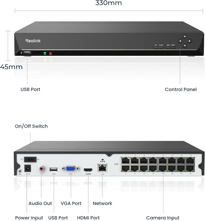 REOLINK NVR PoE de 16 canales para sistema de cámara de seguridad p...