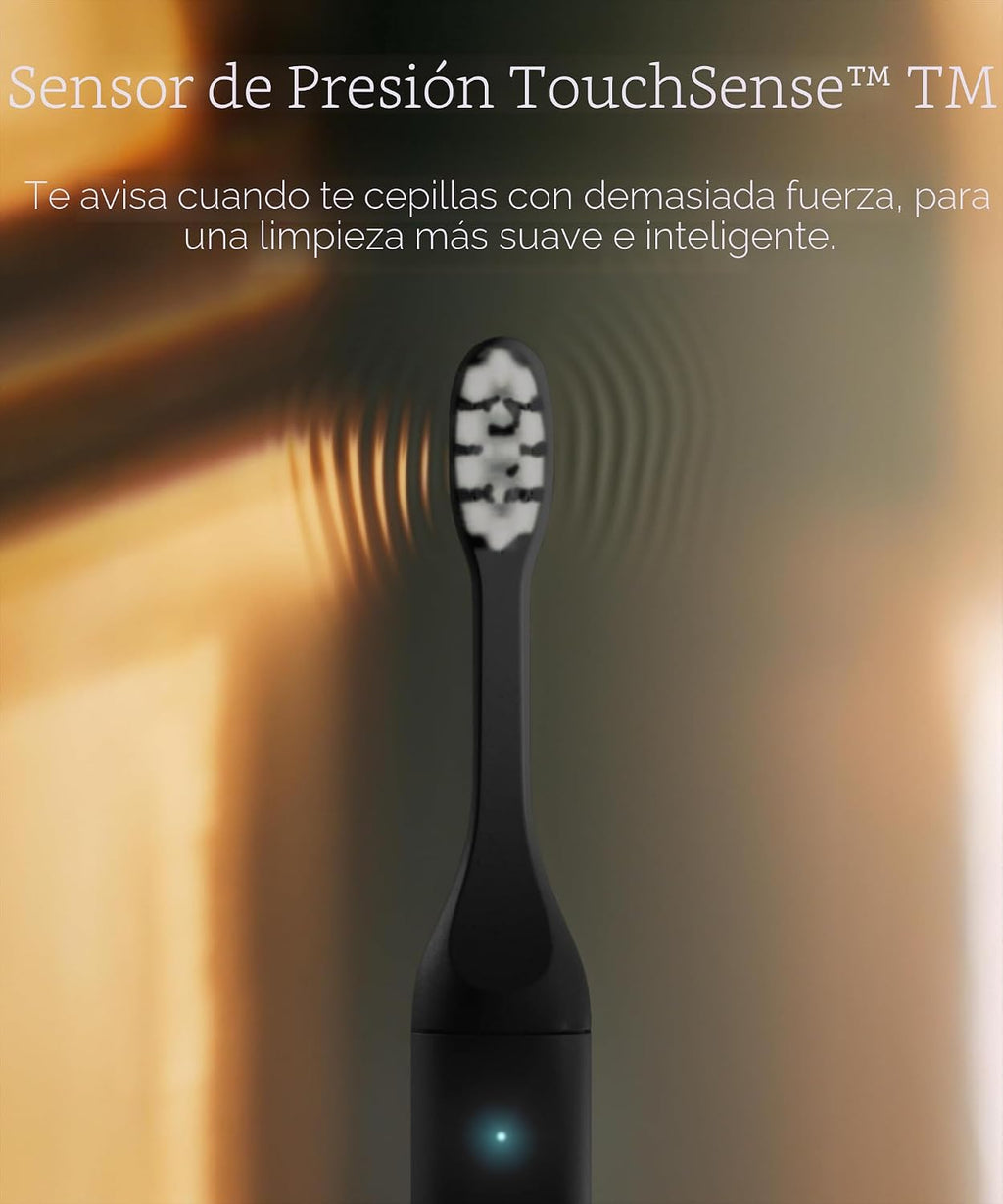 SURI Cepillo de dientes eléctrico Pro Sonic | Batería para más de 4 semanas | Sensor de presión | Cuerpo de aluminio | Temporizador de 2 minutos | Cabeza a base de plantas | Negro