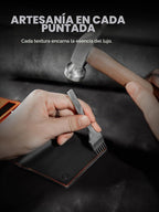 Cartera minimalista para hombre con tarjetero de crédito, cuero de grano completo más fino, billetera inteligente emergente, billetera delgada triple, bloqueo RFID, bolsillo frontal, ventana de