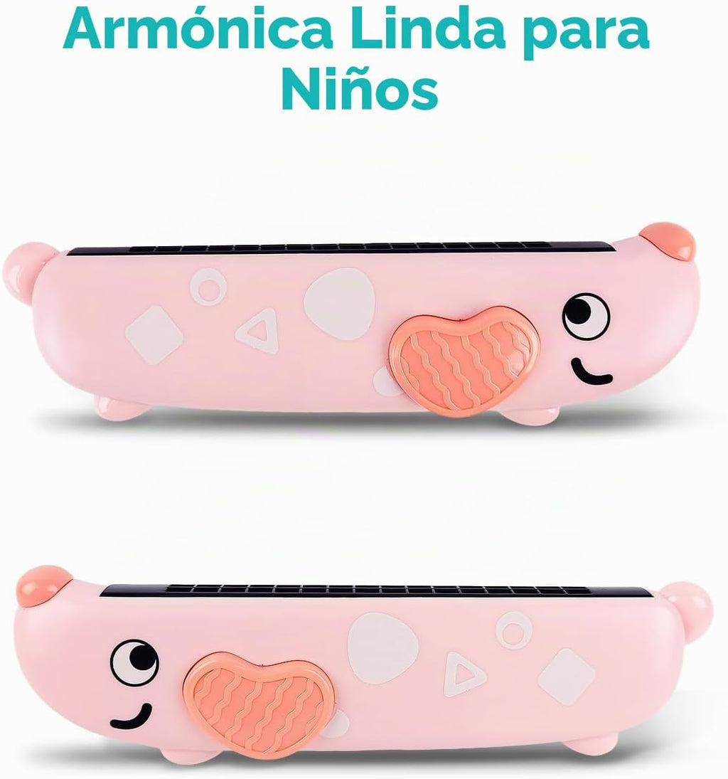 Instrumentos musicales para niños pequeños, trompeta de juguete, armónica, flauta de grabadora para niños y bebés, juego de juguetes musicales rosas para niños y niñas de 2, 3, 4, 5 años