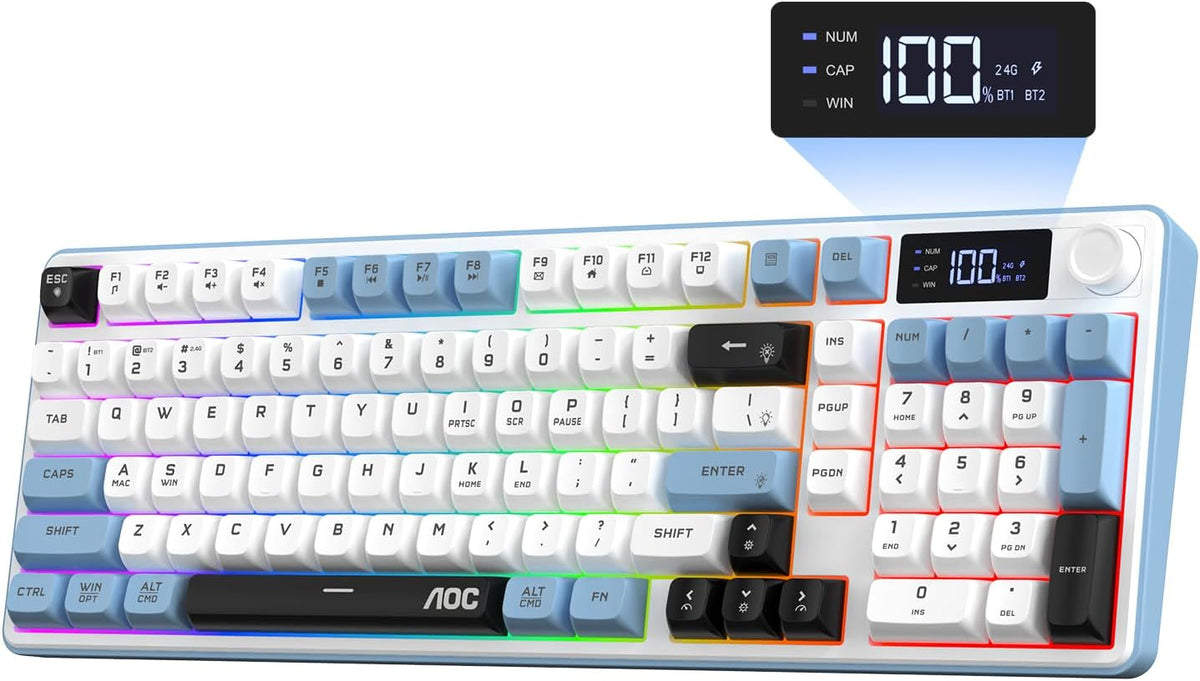 AOC GK210 Teclado inalámbrico para juegos con pantalla y perilla, t...