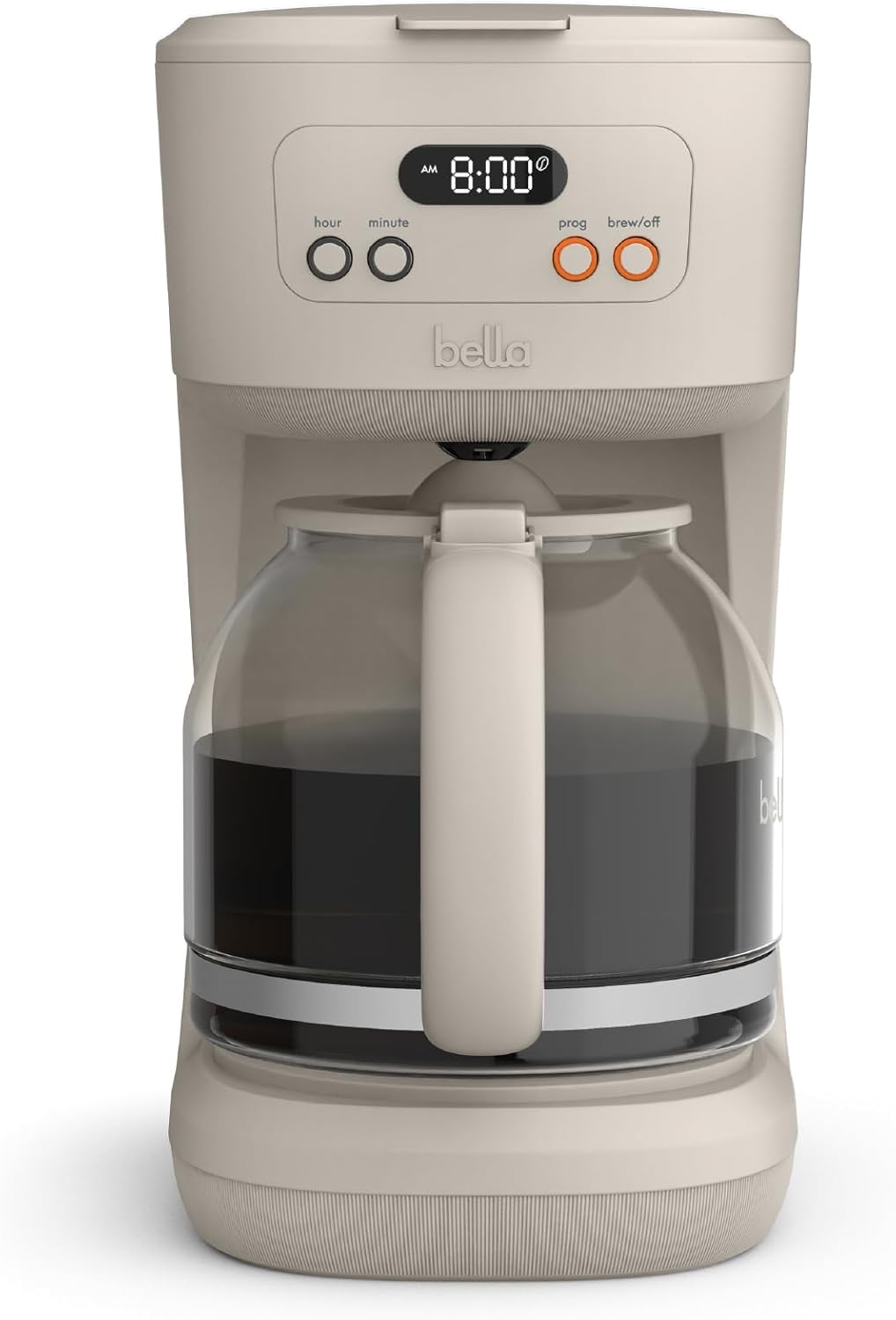 BELLA Cafetera programable de 12 tazas, reutilizable, apta para lavavajillas, pantalla LCD fácil, apagado automático, 900 vatios, leche de avena