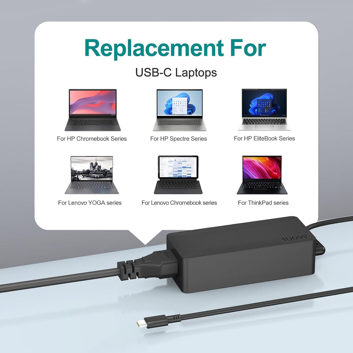 Cargador USB C de 100 W, compatible con Mac Book Pro/Air 16, 15, 14, 13, M1 M2 M3 M4 M5, pulgadas 2026 2025 2024 2023, para HP, adaptador de CA de carga rápida Dell tipo C
