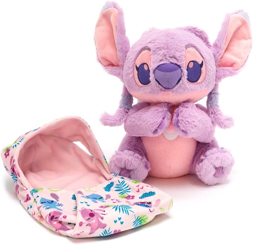 Disney Store Peluche oficial de ángel con bolsa para manta, peluche de bebés de Disney en manta para bebé, juguete para niños para aquellos que aman los juguetes de figuras de peluche