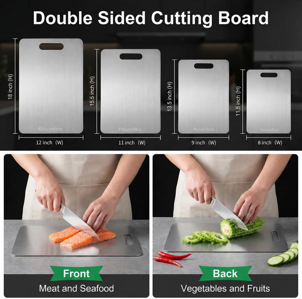 Katori Tabla de cortar de titanio para cocina, tablas de cortar de titanio 100% puro, tabla de cortar de titanio no tóxica de doble cara para cortar carne, verduras, frutas, apta para lavavajillas (L)