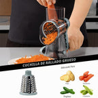 Rallador de queso, triturador de queso y verduras, rallador para cocina, 3 cuchillas intercambiables para queso, papa, calabacín, nueces, chocolate (gris azul)