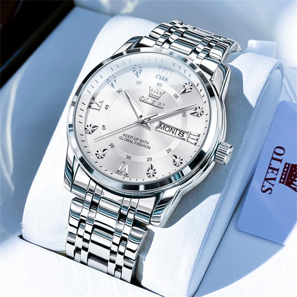 OLEVS Relojes para hombre de lujo de acero inoxidable 30M impermeable