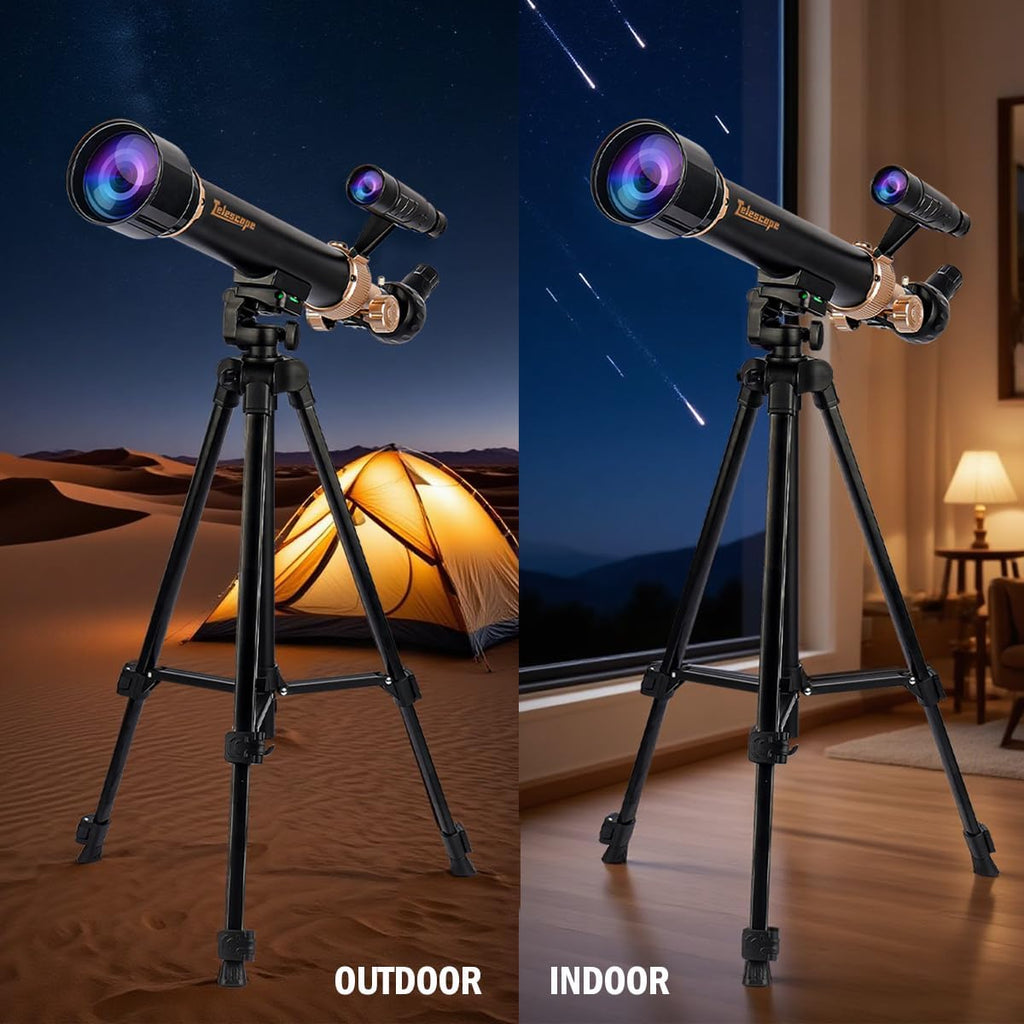 Telescopio para Niños y Adultos con Lentes 60X/30X, Trípode de Aleación Ajustable, Soporte para Teléfono Móvil, Montura de Cabezal Gimbal 360° para Observación de Estrellas y Naturaleza, Apto para Entusiastas de la Astronomía