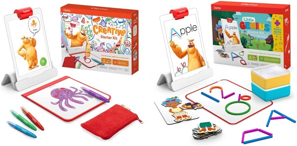 Osmo - Kit de inicio creativo y kit de iniciación Little Genius Plus para iPad - 9 juegos educativos de aprendizaje - Edades 3-10 - Dibujo, problemas de palabras y física temprana - Base de juguete