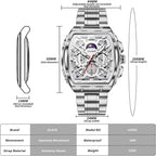 OLEVS Relojes para Hombre Multifuncionales de Negocios, Estilo Cuadrado, Acero Inoxidable, Resistente al Agua, Luz Luminosa, Lujo Casual, Pulsera para Hombre