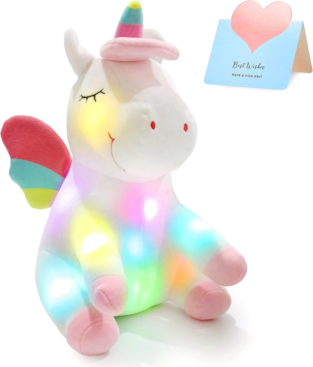 Peluche de unicornio de 12 pulgadas con luces LED coloridas de noche que brillan en cumpleaños, Día del Niño, Día de San Valentín, regalos para niñas y niños pequeños