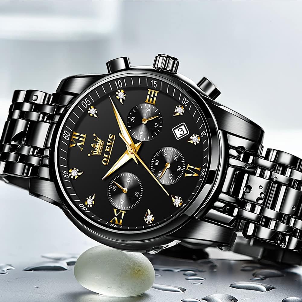 OLEVS Relojes de Oro para Hombres Reloj de Pulsera de Lujo a Prueba de Agua Gran Cara Elegante Acero Inoxidable Analógico Cuarzo Fecha Cronógrafo Luminoso Lectura Fácil Relojes de Negocios Regalos para Hombres Graduación