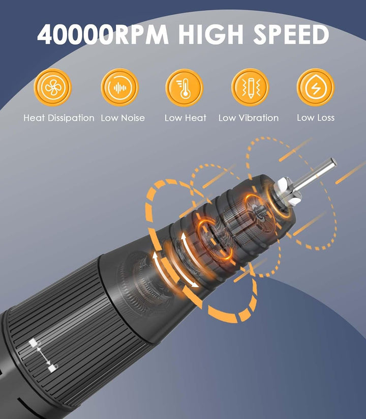 Lima de uñas eléctrica portátil: 40000RPM Lima de uñas profesional...
