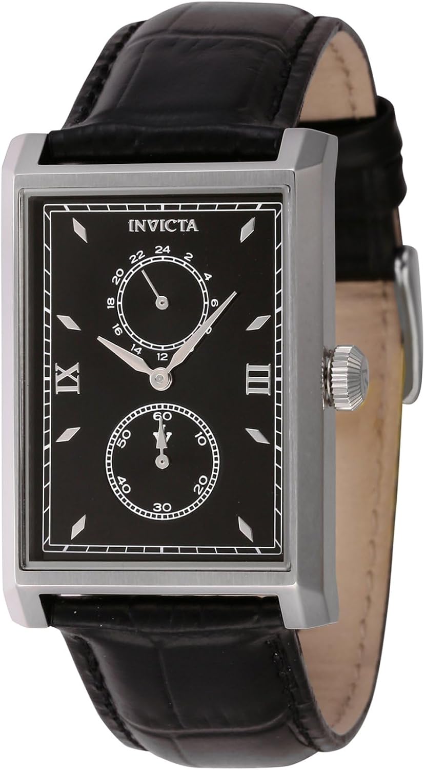 Invicta Reloj de cuarzo de cuero vintage de 1.181 in para hombre, negro (Modelo: 46857)