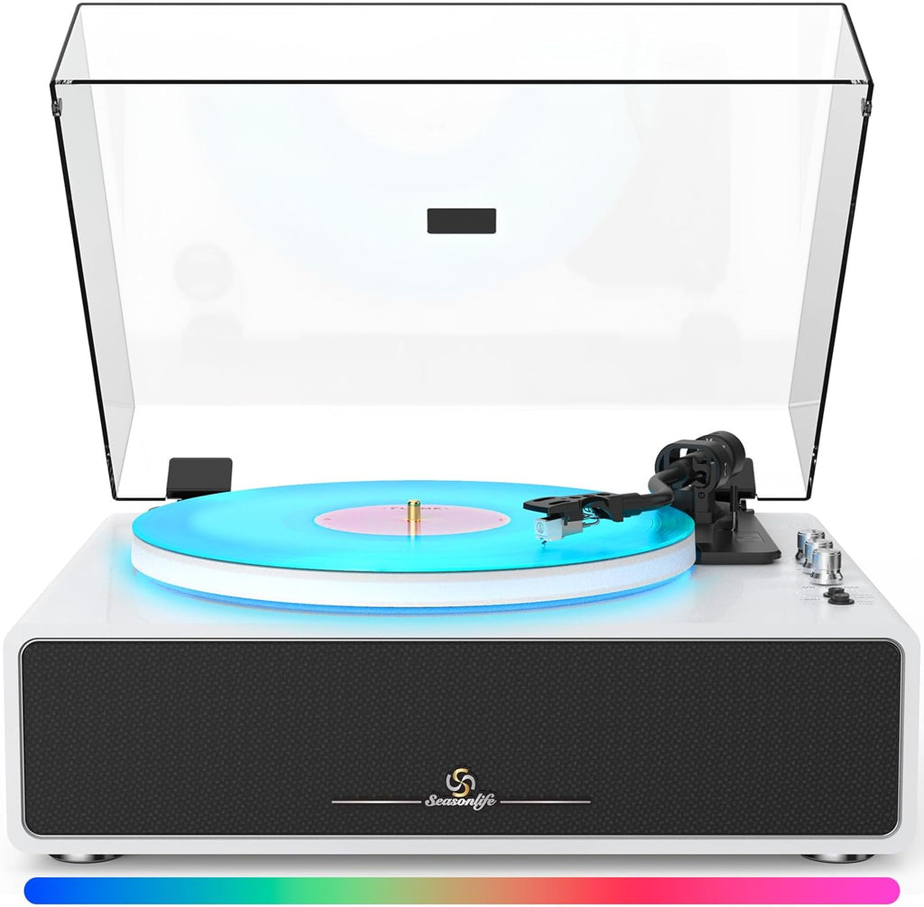 Seasonlife® Tocadiscos todo en uno con 4 altavoces y Bluetooth, color blanco