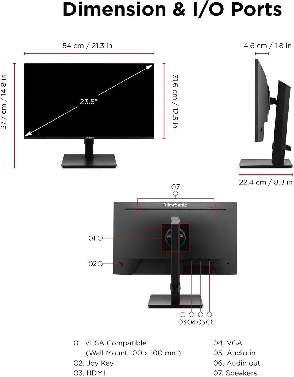 Viewsonic VA2448-MHJ Monitor IPS Full HD 1080p de 24 pulgadas con 1...