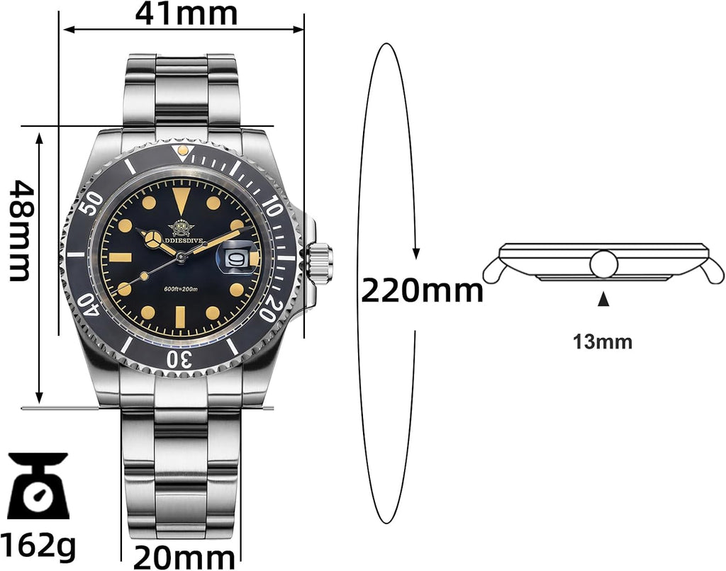 ADDIESDIVE Reloj de Cuarzo para Hombre de 41mm, Correa de Acero Inoxidable, Reloj de Buceo