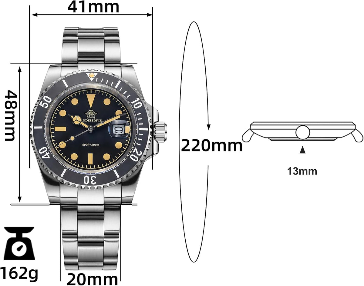 ADDIESDIVE Reloj de Cuarzo para Hombre de 41mm, Correa de Acero Inoxidable, Reloj de Buceo