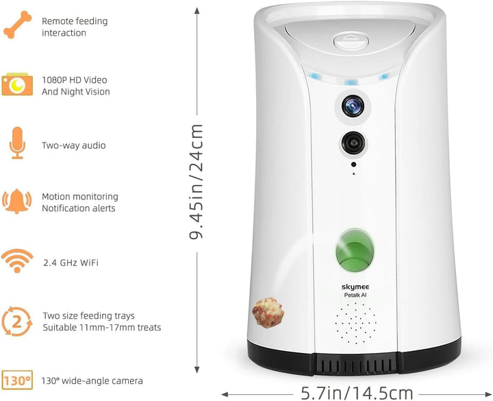 SKYMEE Dispensador de golosinas para perros, cámara remota WiFi par...