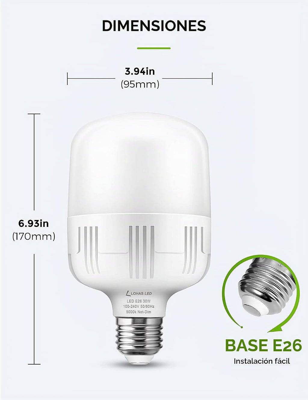 Lámpara L LOHAS LED Bombillas superbrillantes, bombilla LED de garaje E26 de alto
