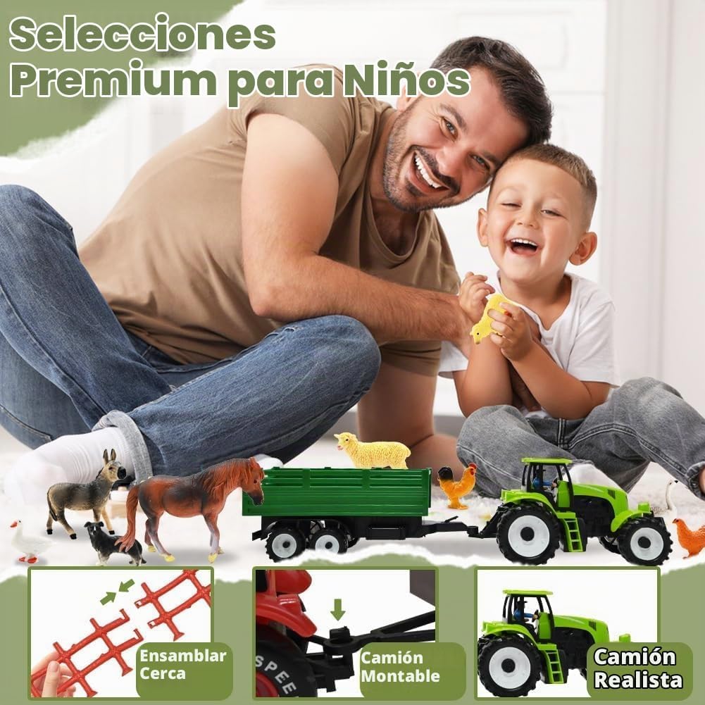 BOLZRA 32PCS Figuras de Animales de Granja con Tractores para Niños Pequeños de 1 a 5 años